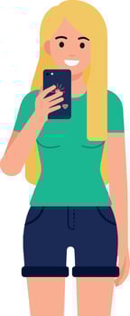 Young woman using smartphone in casual summer outfit with blonde hair illustration vector