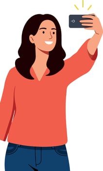 Young woman taking selfie with smartphone in casual red top smiling illustration vector