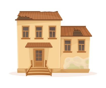 Old abandoned decaying residential suburban house cartoon illustration vector