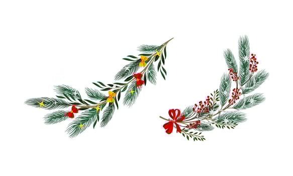 Set of decorated Christmas tree branches illustration vector