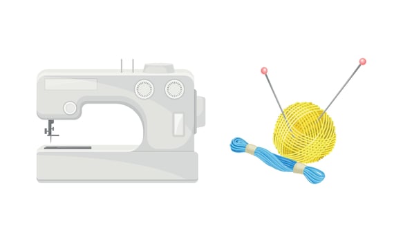 Sewing tools set. Embroidery and knitting needlework supplies illustration vector