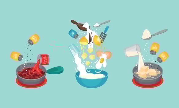 Traditional French cuisine dishes cooking process set illustration vector