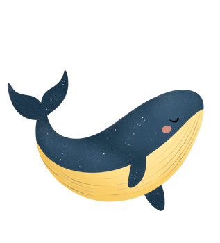 Illustration of a Stylized Whale with Dark Blue Body and Yellow Underbelly png