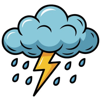 Thunderstorm cloud with rain weather emoji isolated illustration on white background vector