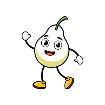 Cheerful pear cartoon character waving hello on white background vector