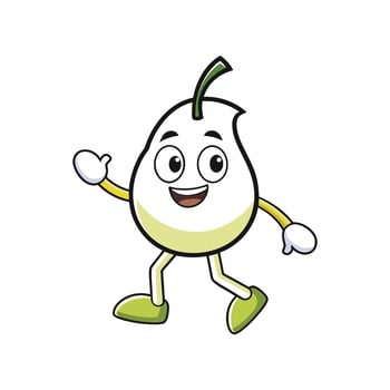 Cheerful pear cartoon character waving on white background illustration vector
