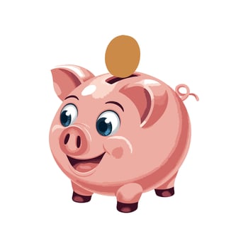 Happy Pink Piggy Bank with a Golden Coin Saving Money Illustration vector