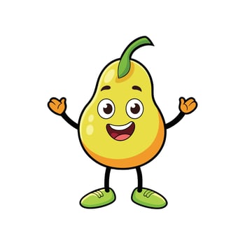 Cheerful pear cartoon character with welcoming gesture, design vector