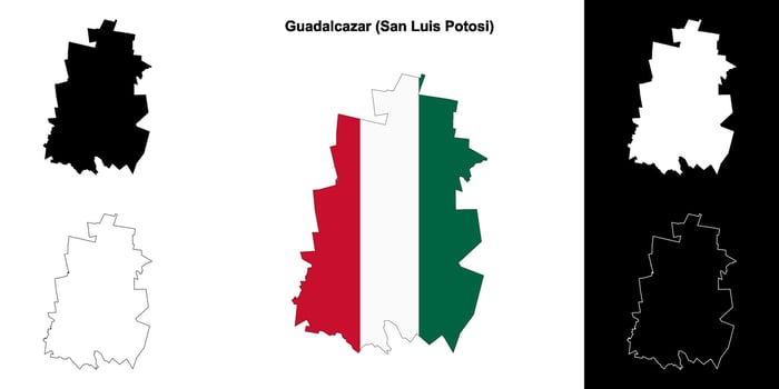 Guadalcazar municipality, San Luis Potosi outline map set vector