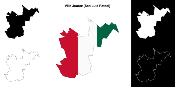 Villa Juarez municipality, San Luis Potosi outline map set vector