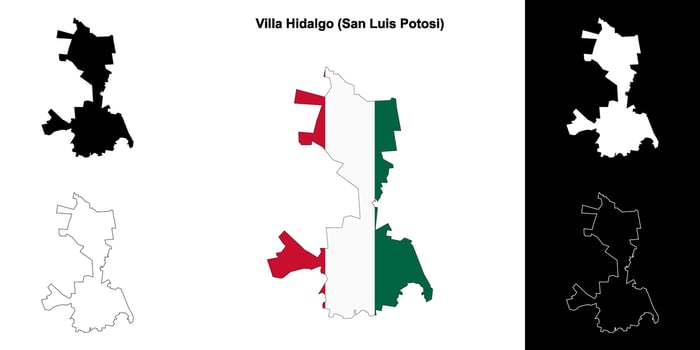 Villa Hidalgo municipality, San Luis Potosi outline map set vector