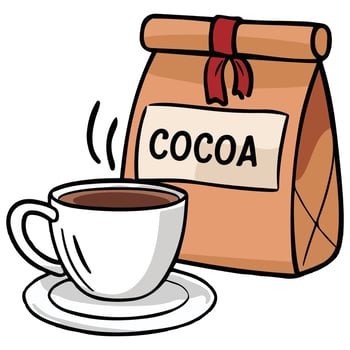 Packaged cocoa powder with prepared drink isolated illustration on white background vector