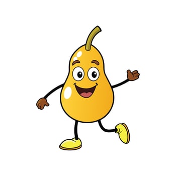 Cheerful cartoon pear character with arms and legs walking vector