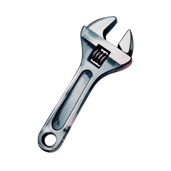 A metallic adjustable wrench is depicted with a shiny surface and distinct shadows, giving it a sleek and functional appearance cutouts png