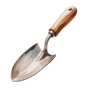 A trowel with a shiny metal blade and a wooden handle cutouts png