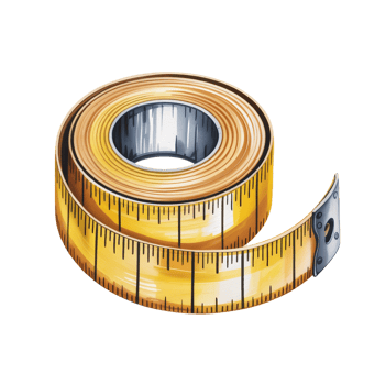 A coiled measuring tape with a yellow exterior and black markings is prominently displayed. cutouts png