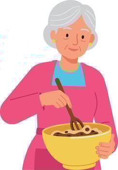 Elderly Woman Mixing Ingredients in Yellow Bowl Cooking Illustration vector