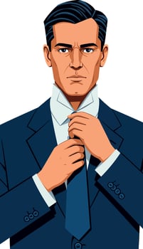Businessman adjusting tie in formal suit illustration portrait style confident professional vector