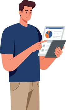 Man Analyzing Data Report on Tablet in Casual Clothing Illustration vector
