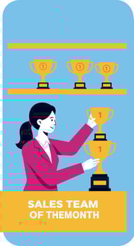 Woman Celebrating Sales Team of the Month Trophy Award Achievement in Office Illustration vector