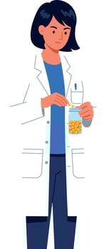 Female Pharmacist Preparing Medication in White Coat with Blue Shirt Illustration vector