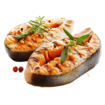 Grilled salmon steaks with herbs culinary seafood cuisine concept isolated on transparent background png