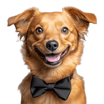 Portrait of a happy dog wearing a bow tie looking at the camera isolated on transparent background png