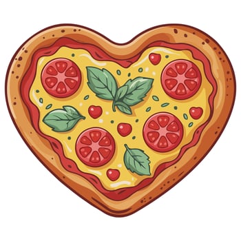 Valentine pizza with cheese tomatoes isolated illustration on white background vector