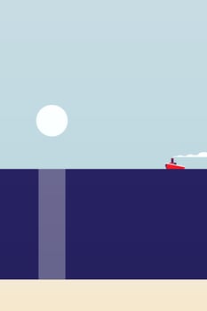 Abstract flat minimalist seascape illustration with sunset vector