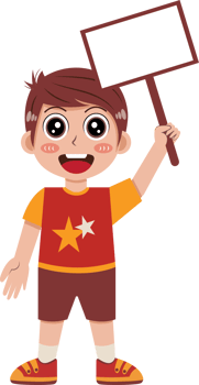 Cartoon Boy Illustration Holding Tilted Blank Sign in One Hand png