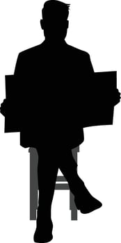 Man reading newspaper while sit down silhouette vector