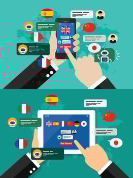 Learning of different foreign languages through smartphone or tablet vector