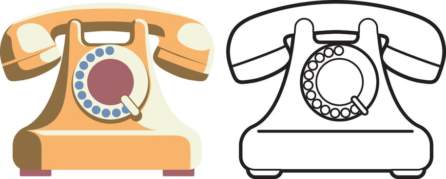 Retro Rotary Telephone Color and Line Illustration. vector