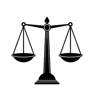 A black and white image of a scale of justice vector