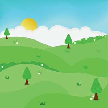 green garden landscape in the morning with bright sun and shady trees vector