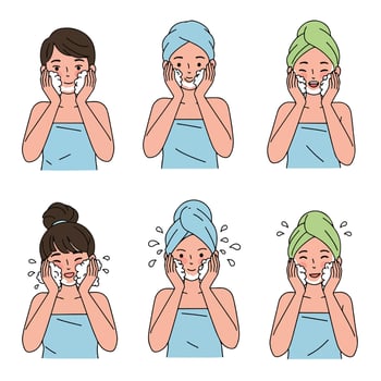 Facial cleansing collection Skincare routines for healthy skin vector