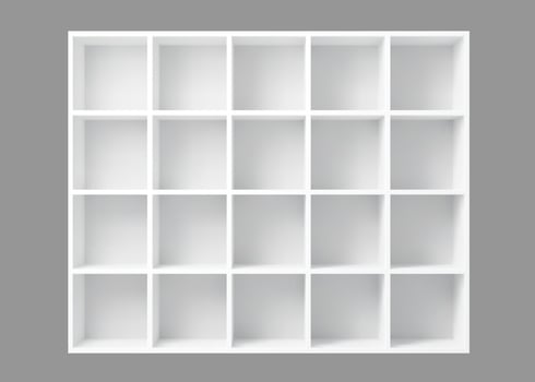 White empty bookshelf realistic 3d mockup vector
