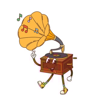 Cartoon groovy gramophone musical instrument vector