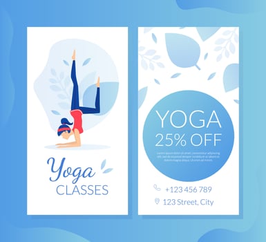 Yoga Lesson Business Card, Gift Voucher, Special Offer Discount Coupon, Flyer Template Flat Illustration vector