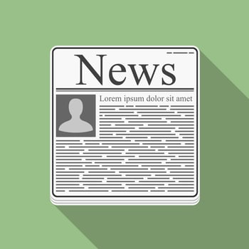 Newspaper icon, flat design with long shadow vector