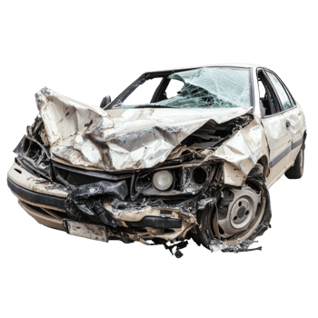 Wrecked vehicle closeup on transparent background png