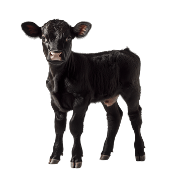 A black calf standing up on transparent background png