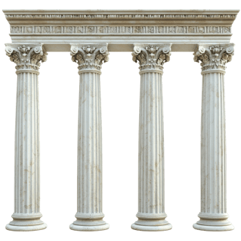 Four marble stone pillars on transparent background png
