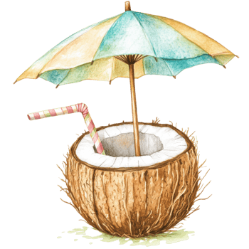 Coconut drink umbrella on transparent background png