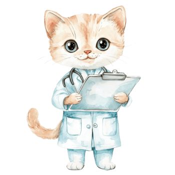 Cat doctor with clipboard on transparent background png
