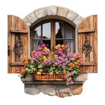 Window box with flowers on transparent background png