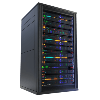 Server rack illuminated on transparent background png