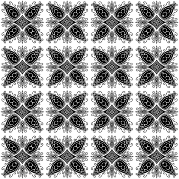 A black and white pattern with a lotus flower batik pattern seamless png