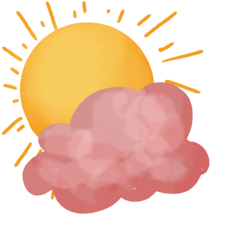 A cartoon sun and cloud with pink clouds png