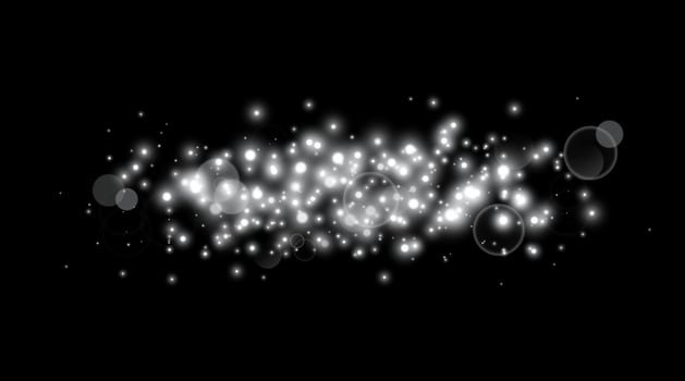 Silver magic sparks and dust stars. Glittering dots, particles, sparkles. Glow flare light effect. Silver luminous points, particles on black background. vector